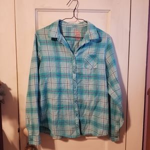 Faded Glory Blue/ Pink Plaid Button Up Shirt